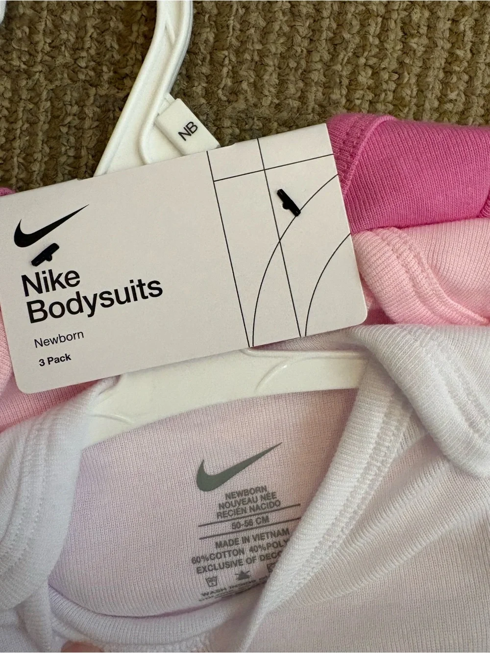 Nike Baby One-Piece Bodysuit Set - White, Light Pink & Hot Pink